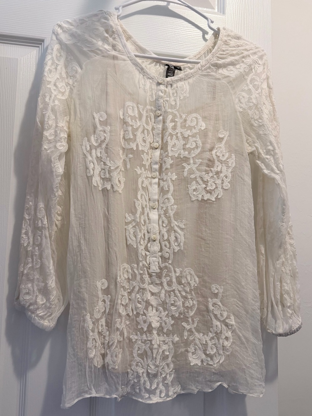 Yoana Baraschi Cream Embroidered Peasant Blouse